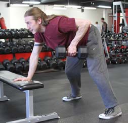 Dumbbell rows, position 2 of 2